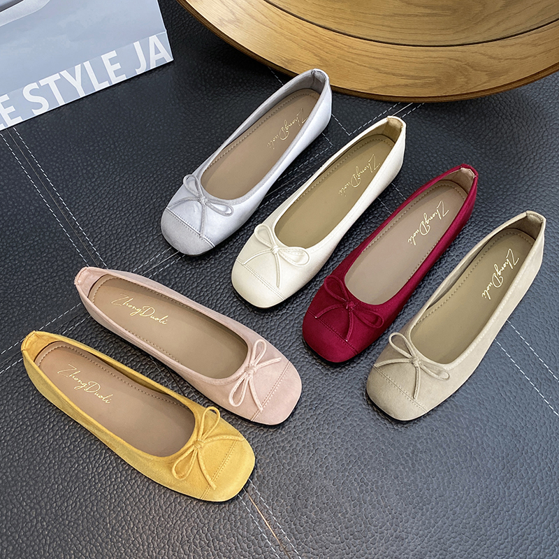 小个子内增高女鞋羊皮仙女风舒适百搭软底蝴蝶结芭蕾款平底单鞋