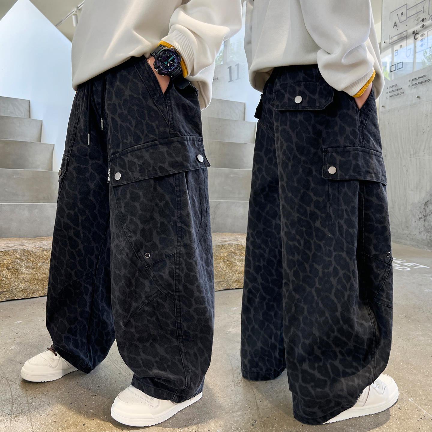 男童裤子工装裤秋冬款2025新款中大儿童装秋季时髦加绒休闲长裤潮