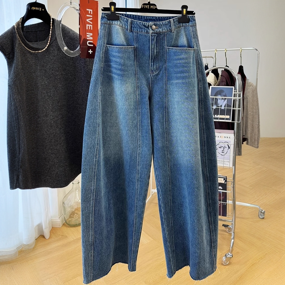 独特超好看慵懒松弛感高腰牛仔裤女春秋款休闲宽松镰刀裤香蕉长裤