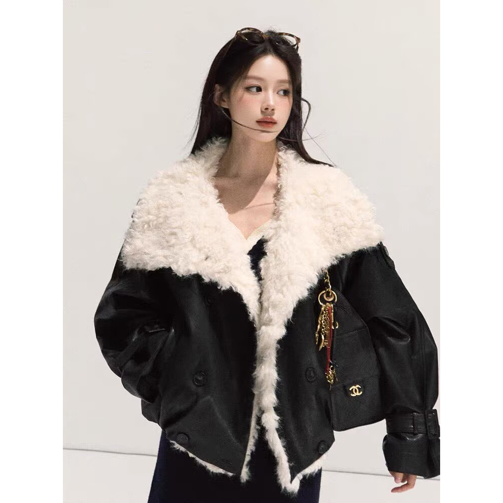 仿皮毛一体外套女2025冬季新款宽松加厚皮衣翻领环保皮草上衣
