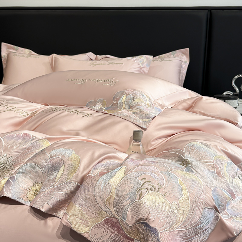 高档轻奢简约舒适200支纯棉A类刺绣四件套全棉床单被套床上用品