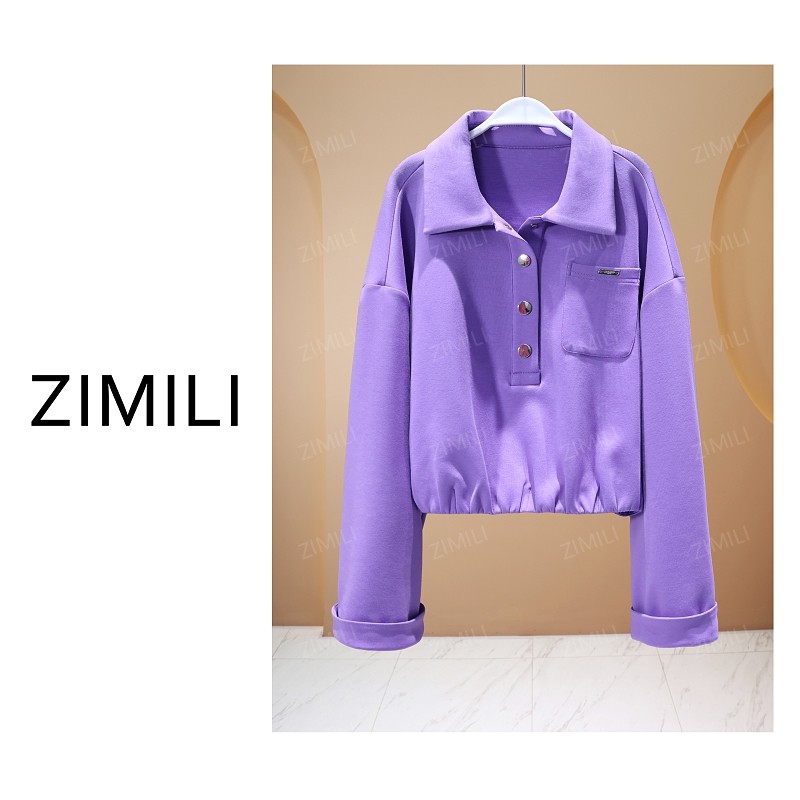 【亮哥女装】2025秋冬新品《紫藤》青莲紫拼接休闲POLO领卫衣6031-K4
