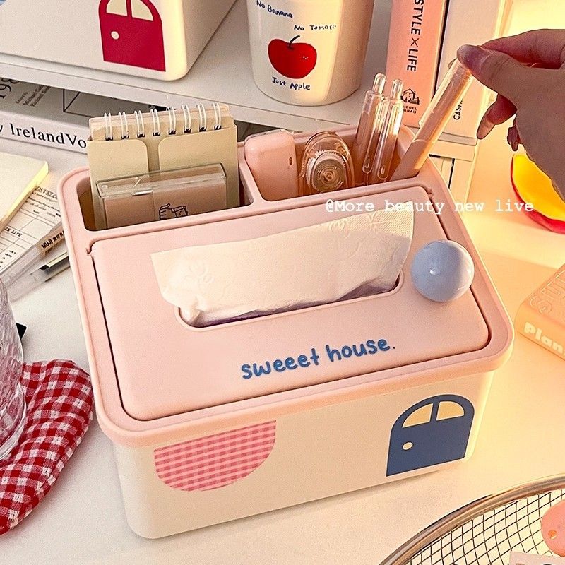 2026新款小房子纸巾盒弹簧客厅高颜值桌面创意抽纸遥控收纳盒一体