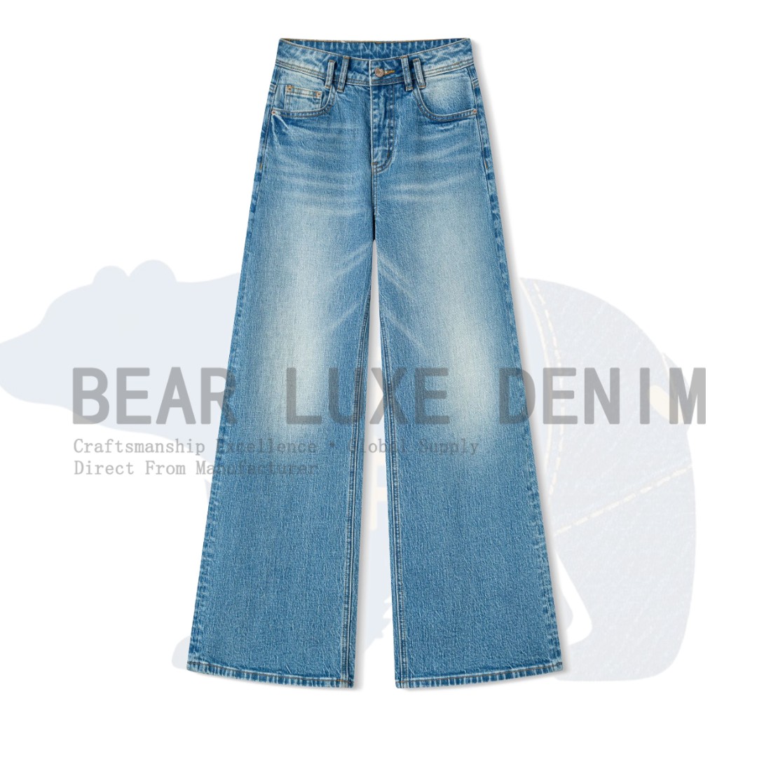 秋冬款设计师土耳其浆纱中高腰牛仔直筒裤阔腿裤6625