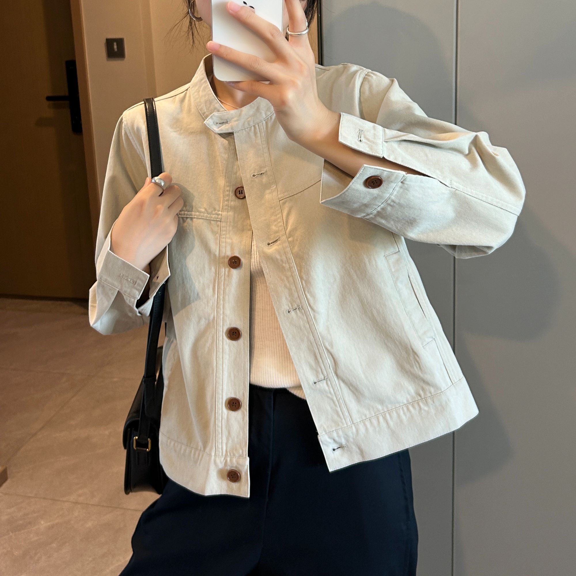 「碳磨水洗棉 立领小外套」内里全包边 秋季韩版休闲百搭夹克H626