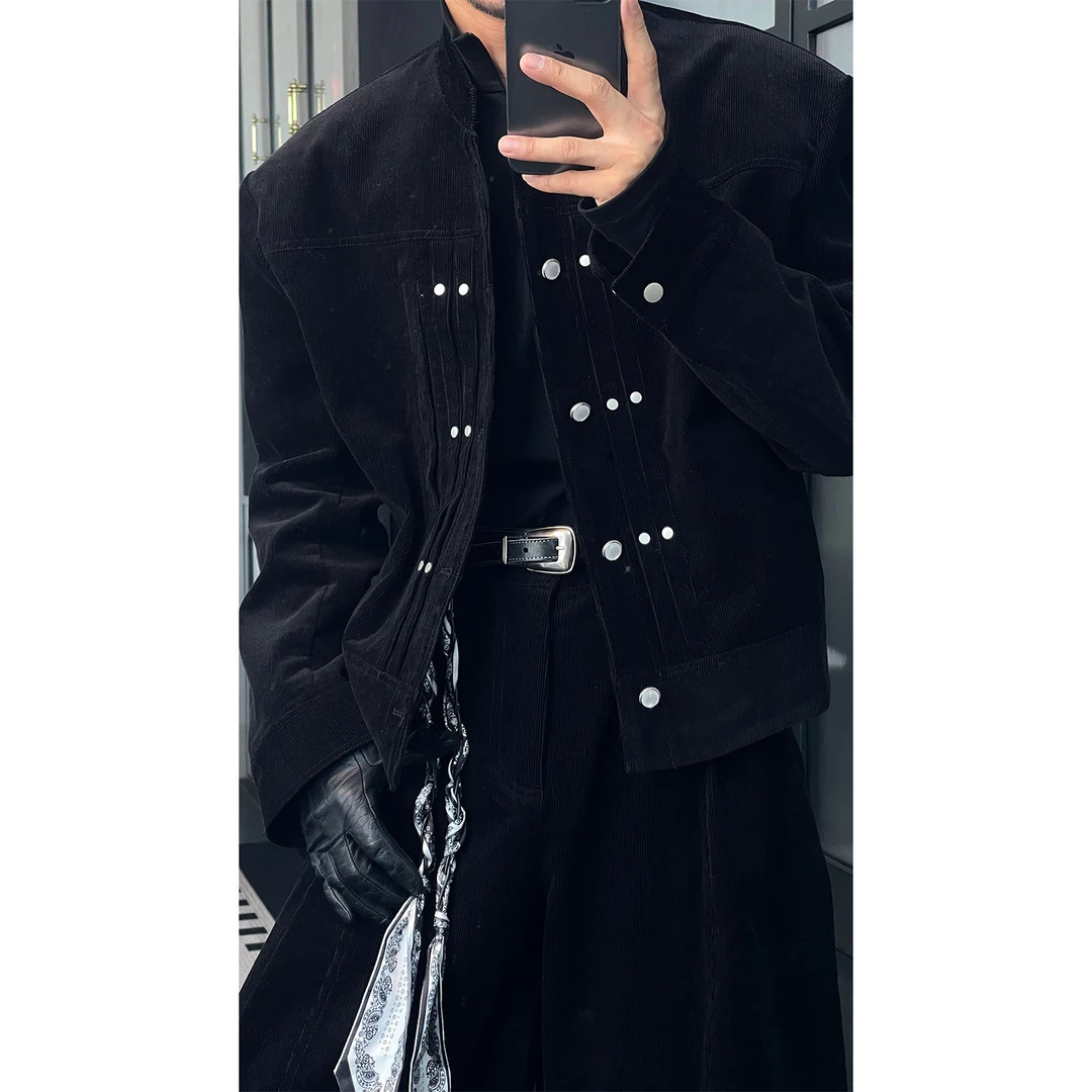 龙刀刀秋季新品美式复古男士设计感时尚套装潮牌宽松外套休闲长裤