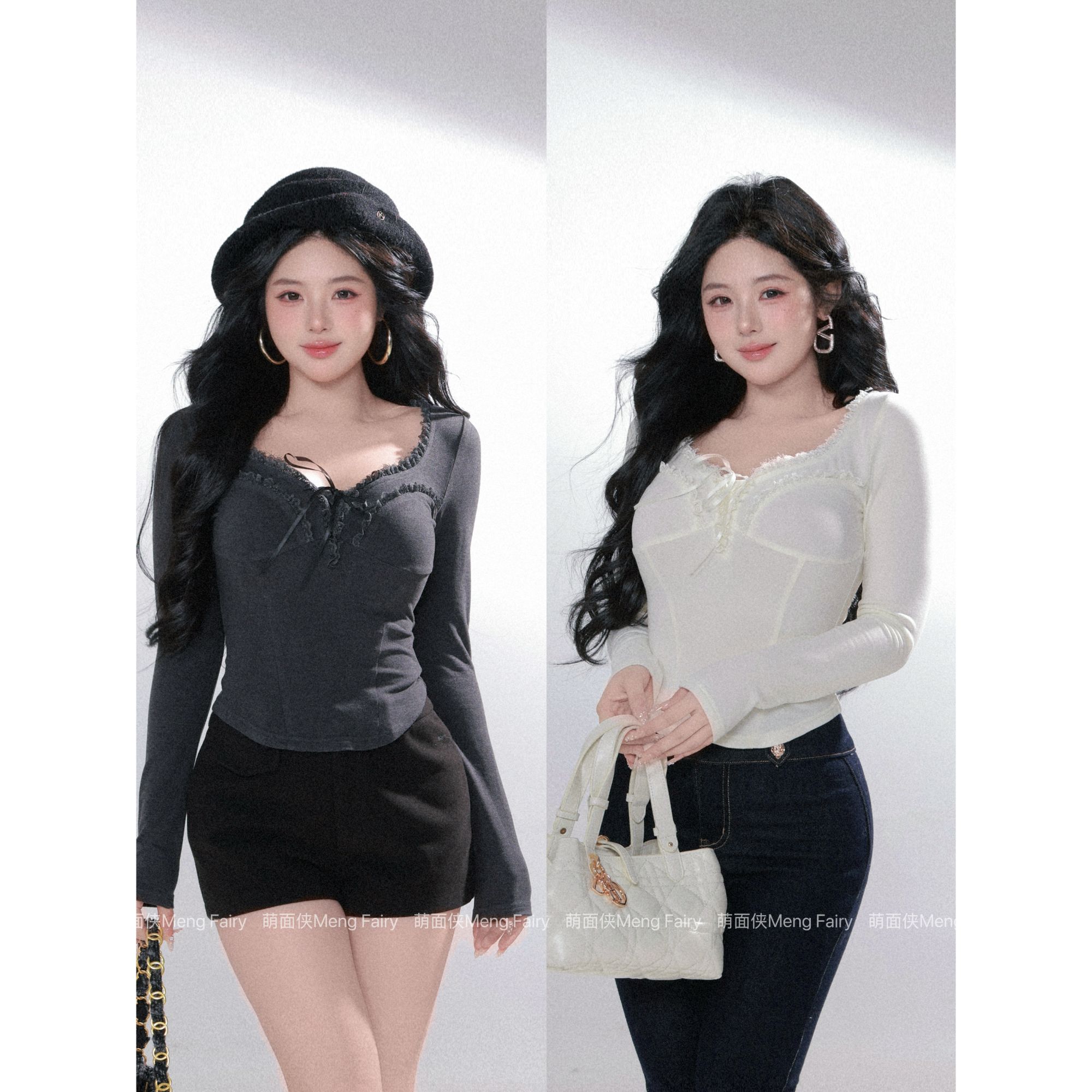 萌面侠【欲感满分】德绒莱赛尔纯欲重工设计感花边保暖针织上衣6818