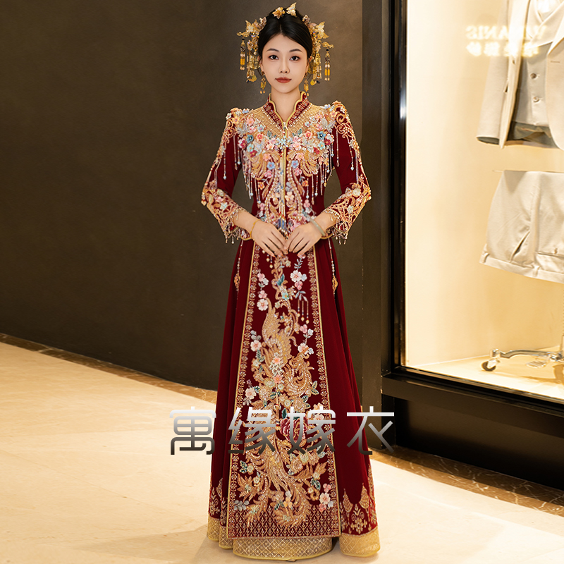 重工秀禾服新款2025丝绒中式结婚嫁衣新娘出阁礼服复古敬酒服迎亲