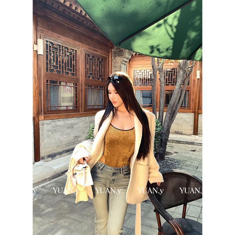 媛媛【雪融牛乳】羊毛双面呢大衣女中长款毛呢米白色冬外套#DY0176