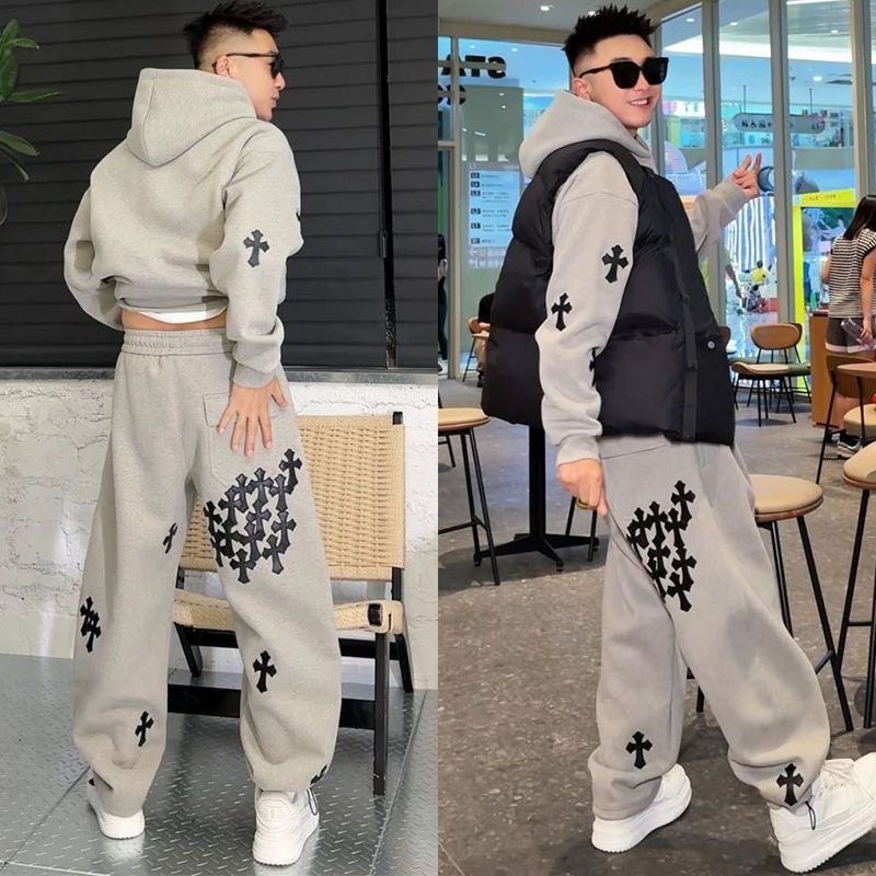 韩版秋季十字花ins秋冬长裤休闲时尚休闲运动套装（GBL7222）