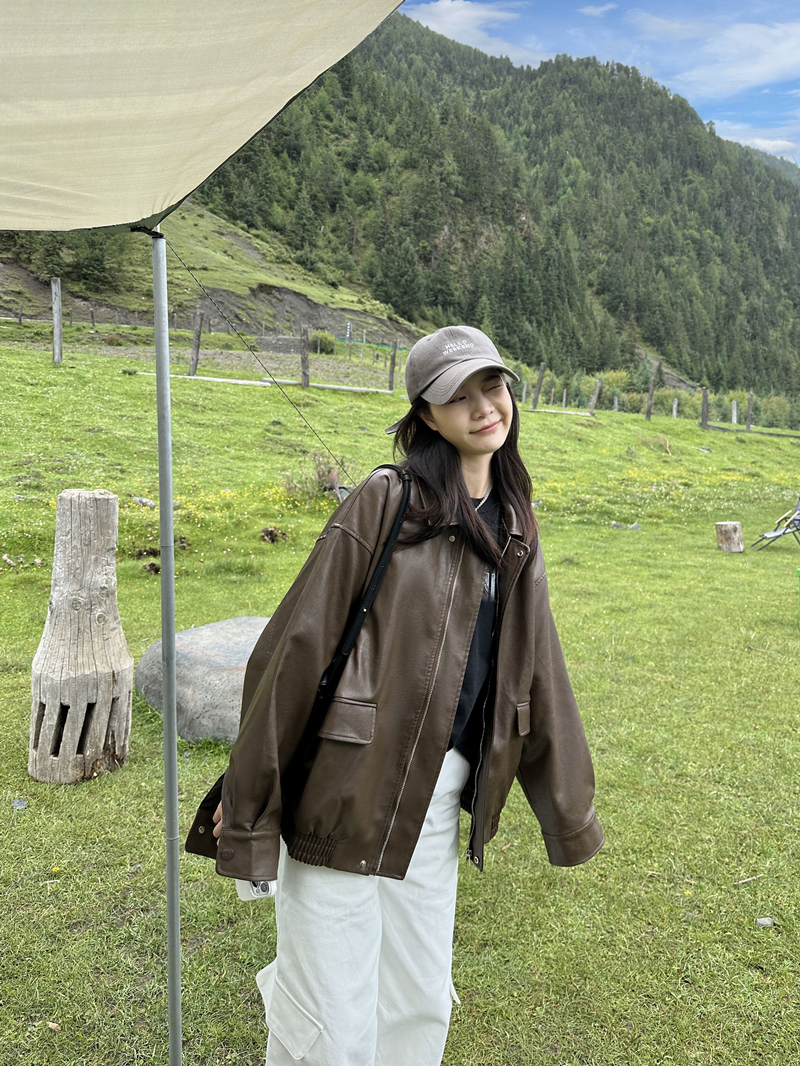 美拉德皮衣外套女2025早春新款爆款女棕色美式港式复古高级感机车