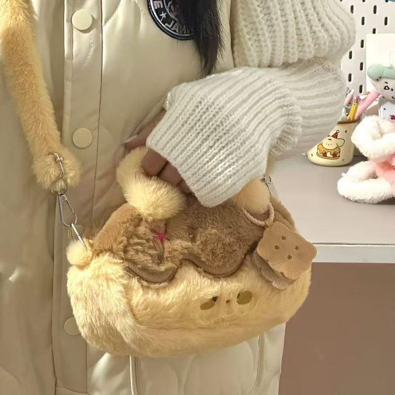 新款可爱甜心烘焙毛绒单肩包女包大容量休闲双肩手提斜挎包
