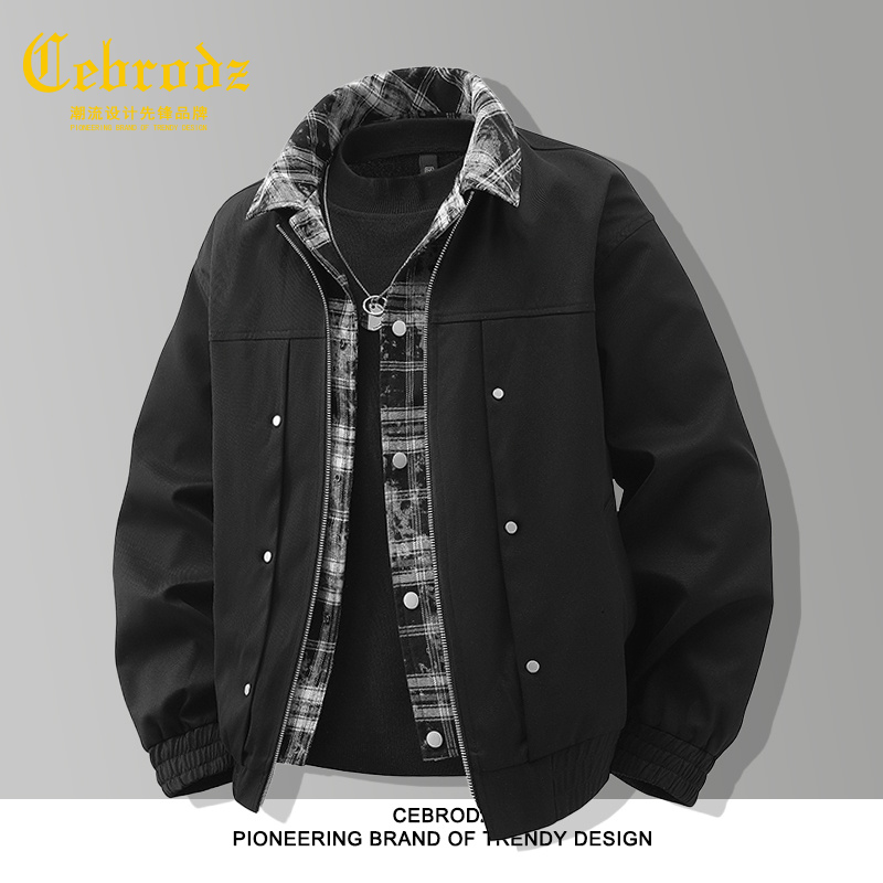 法国Cebrodz假两件外套男秋冬季百搭通勤外套加肥加大码胖子男装