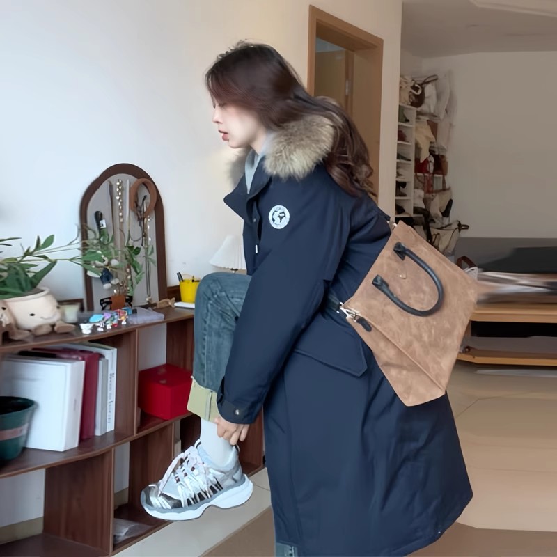 长款工装派克服棉服女2025年新款冬季复古小个子棉袄情侣过膝外套