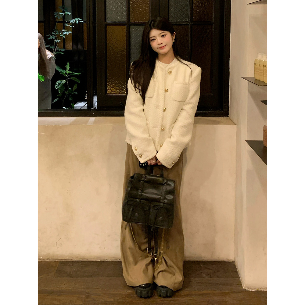 白色粗花呢小香风外套女2025秋季新款设计感小个子千金风小众毛呢