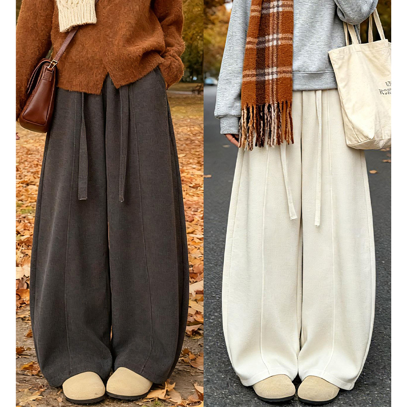 深灰弯刀运动裤女秋冬2025新款加绒大码胖mm宽松休闲香蕉阔腿裤子