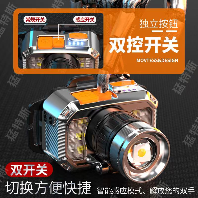旗旺 新款LED头灯强光变焦充电户外夜钓鱼远射手电筒超亮头灯