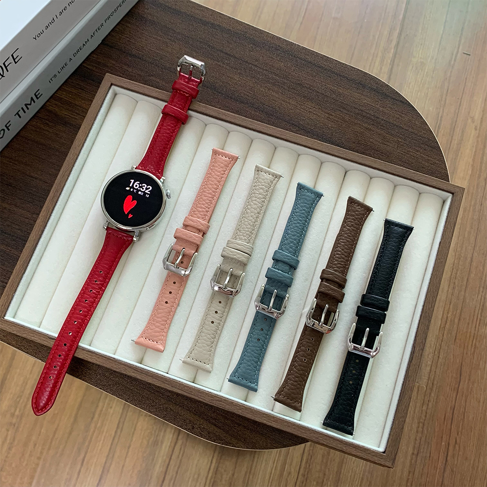 T型荔枝纹真皮表带适用华为GT5GT3watch5watch4watch3女高级感GT2