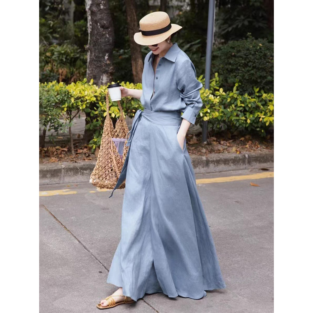 高级感老钱风时尚套装清爽夏日高端名媛衬衫外套半身裙休闲两件套