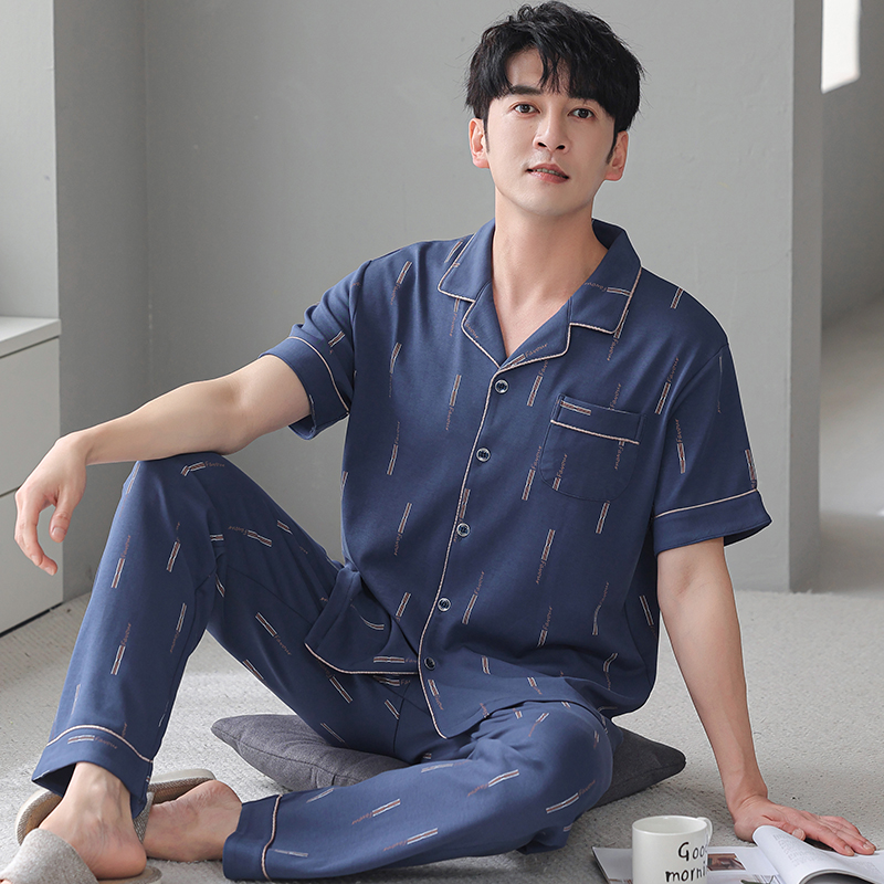 浪莎2025新款男士睡衣纯棉夏季短袖长开衫春秋薄款可外穿家居服