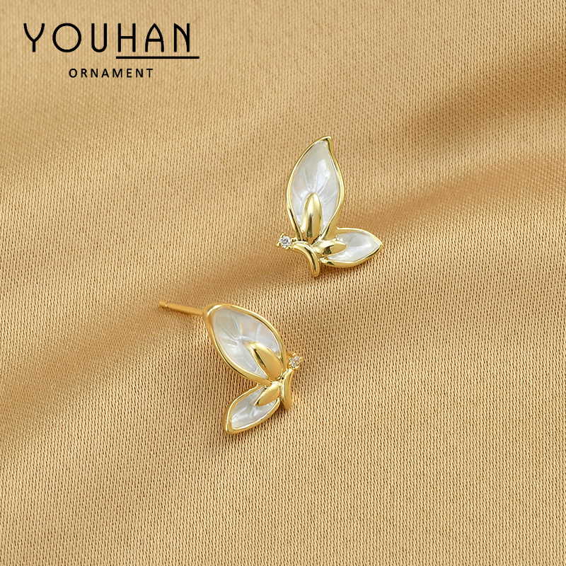 足银玻璃耳饰2025年夏季新款潮气质耳钉女S925银针小众设计感叶子