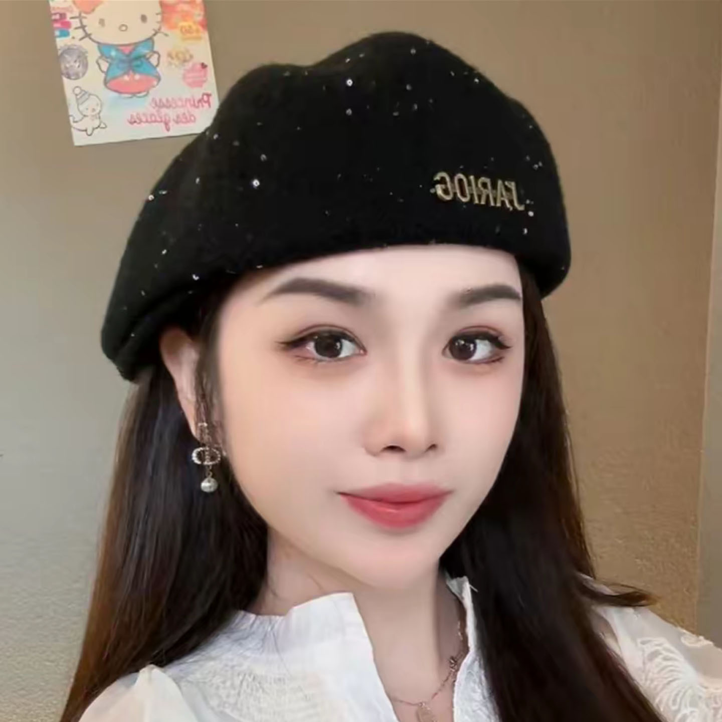 韩系时尚百搭亮片定型贝雷帽女2025新款秋季显脸小反戴画家前进帽