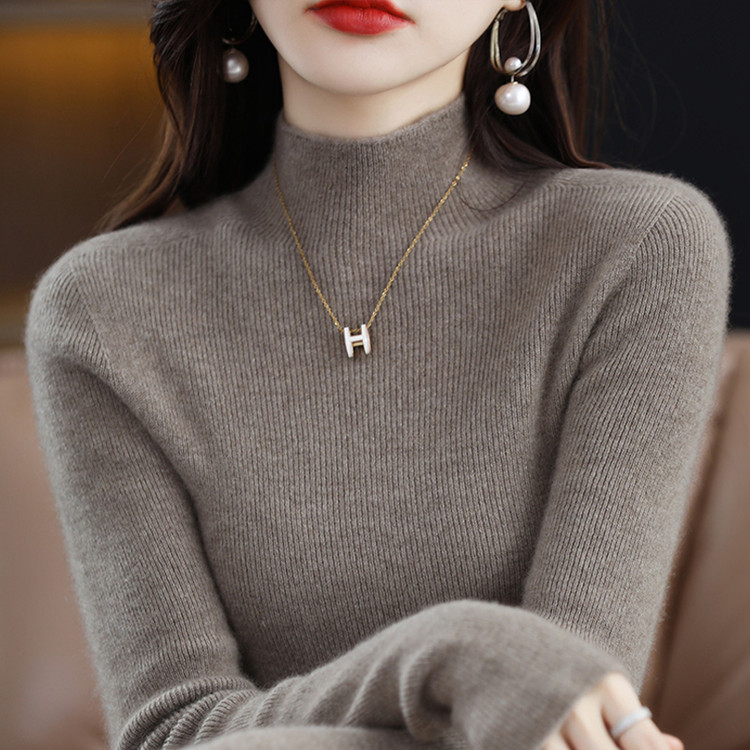 彩羊2025新款【可机洗】女款羊毛衫半高领修身套头修身针织秋冬毛衣