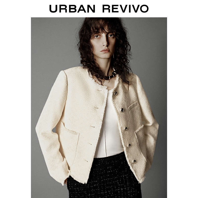 UR2025秋季新款女装小香纽扣肌理感短款呢料外套UWG150148