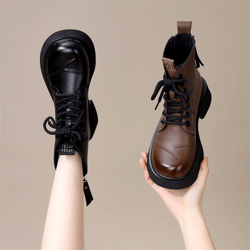 马丁靴女爆款春秋单靴2025年新款厚底加绒增高软底英伦风时尚短靴