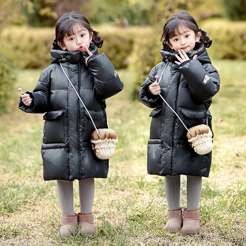 女童新款儿童羽绒服童装宝宝长款韩版加厚白鸭绒男中大童冬装外套