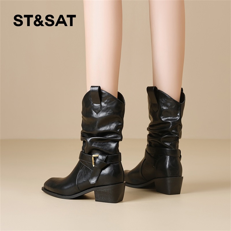 星期六马丁靴女款2025秋冬款复古褶皱切尔西靴厚底增高百搭时装靴