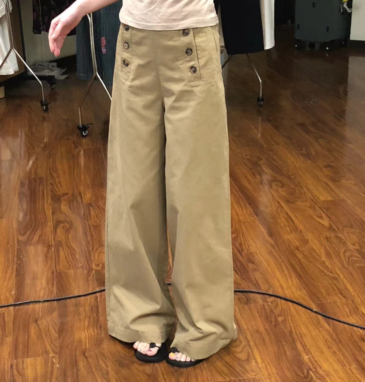 全棉洗水棉阔腿裤裤型很板正夏季韩版显瘦休闲裤8386