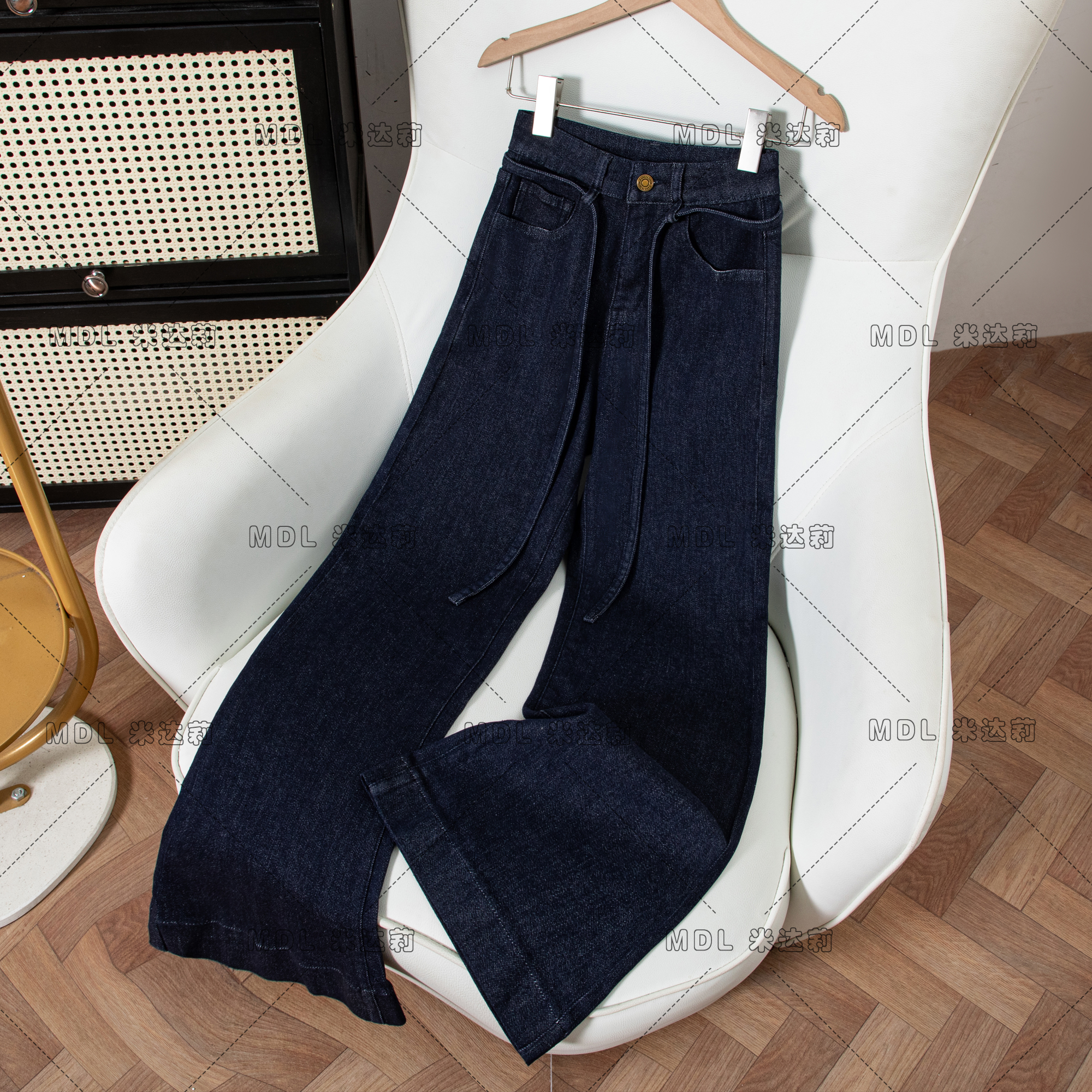 丹宁蓝喇叭裤高腰牛仔裤女2025新款秋季阔腿裤弹力宽松长裤子7915