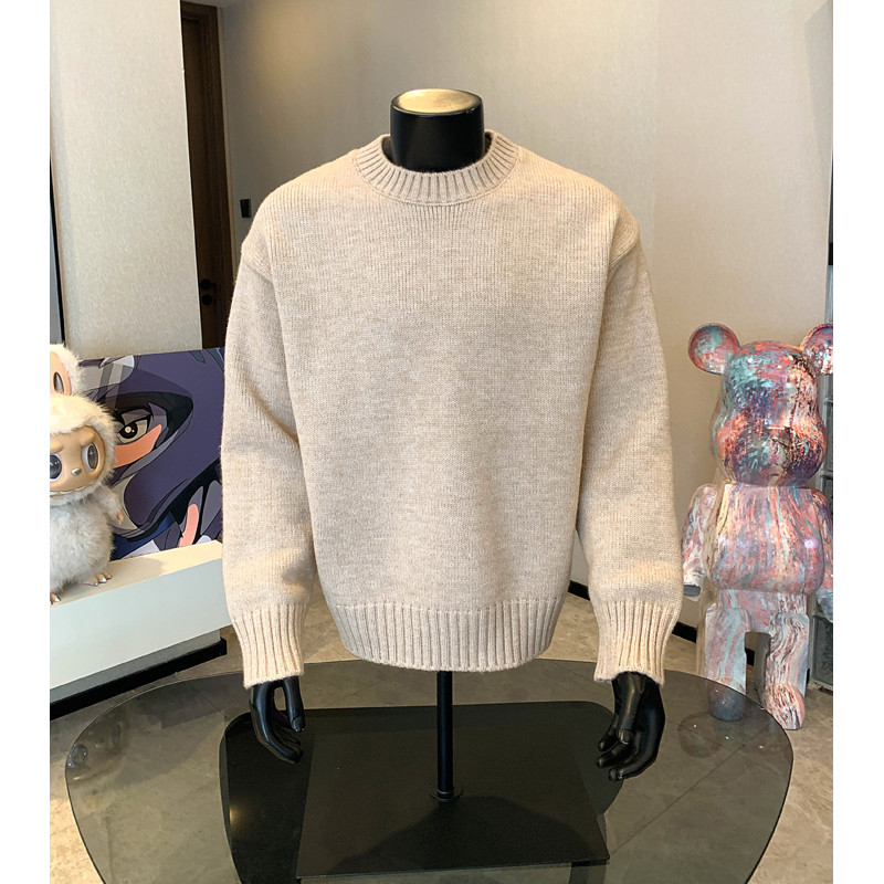 圆领纯色基础款毛衣男秋冬季加厚宽松百搭套头cleanfit打底针织衫