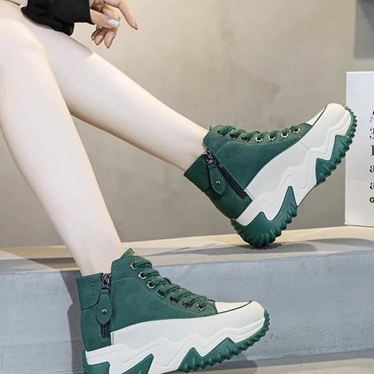 【澳门专柜正品】真皮高帮老爹鞋女2025新款春秋季加绒百搭小白鞋内