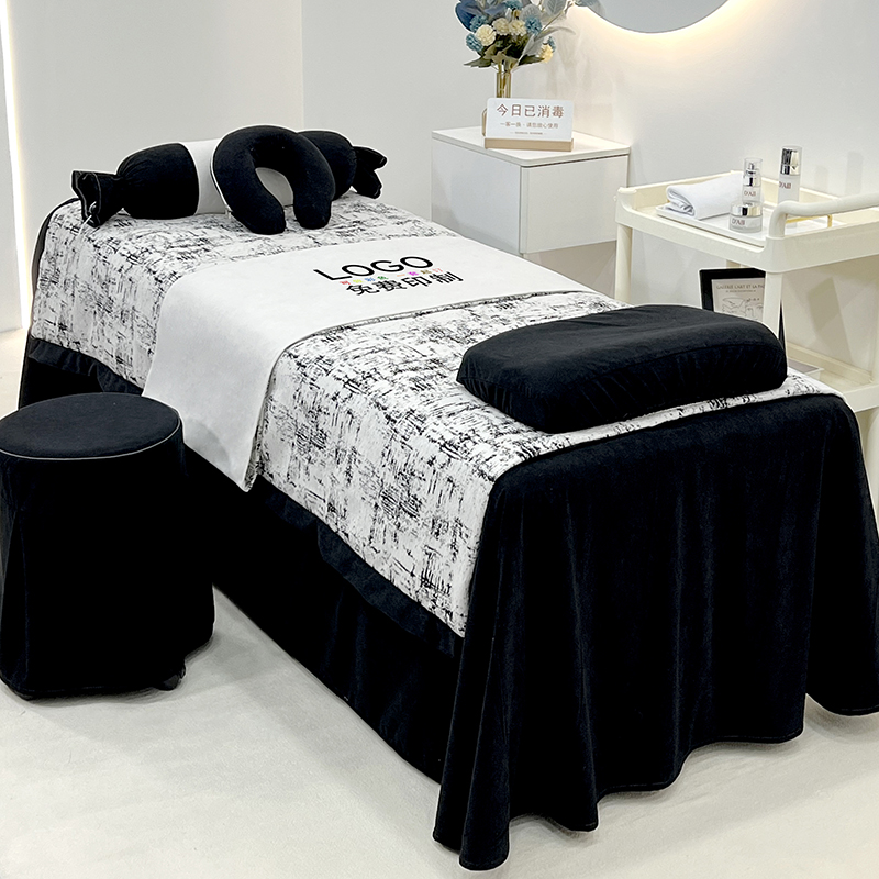 法式美容床罩小香风四季加厚黑色床罩美睫纹绣复古床单理疗被套
