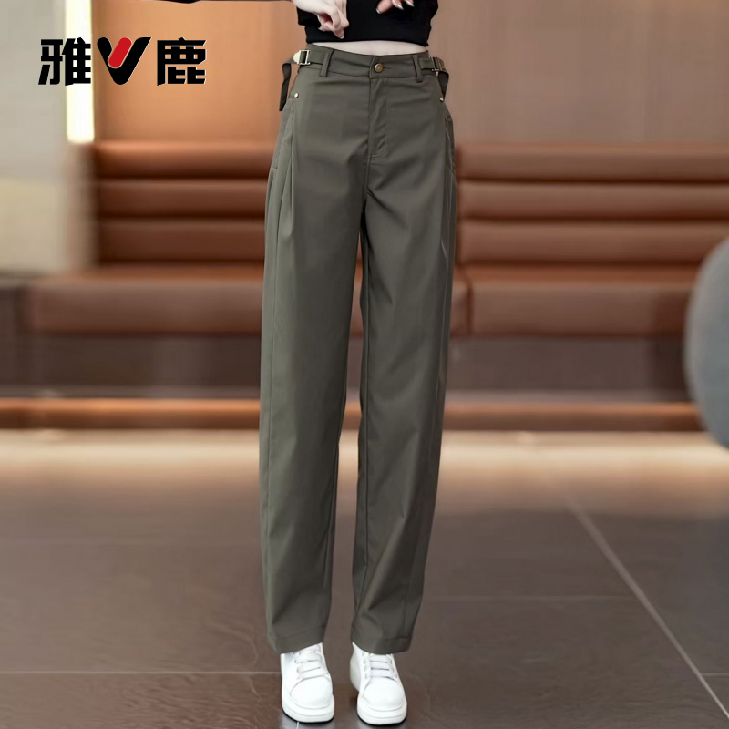 雅鹿弯刀阔腿工装休闲裤女2025年秋新款显瘦百搭时尚窄版直筒裤子