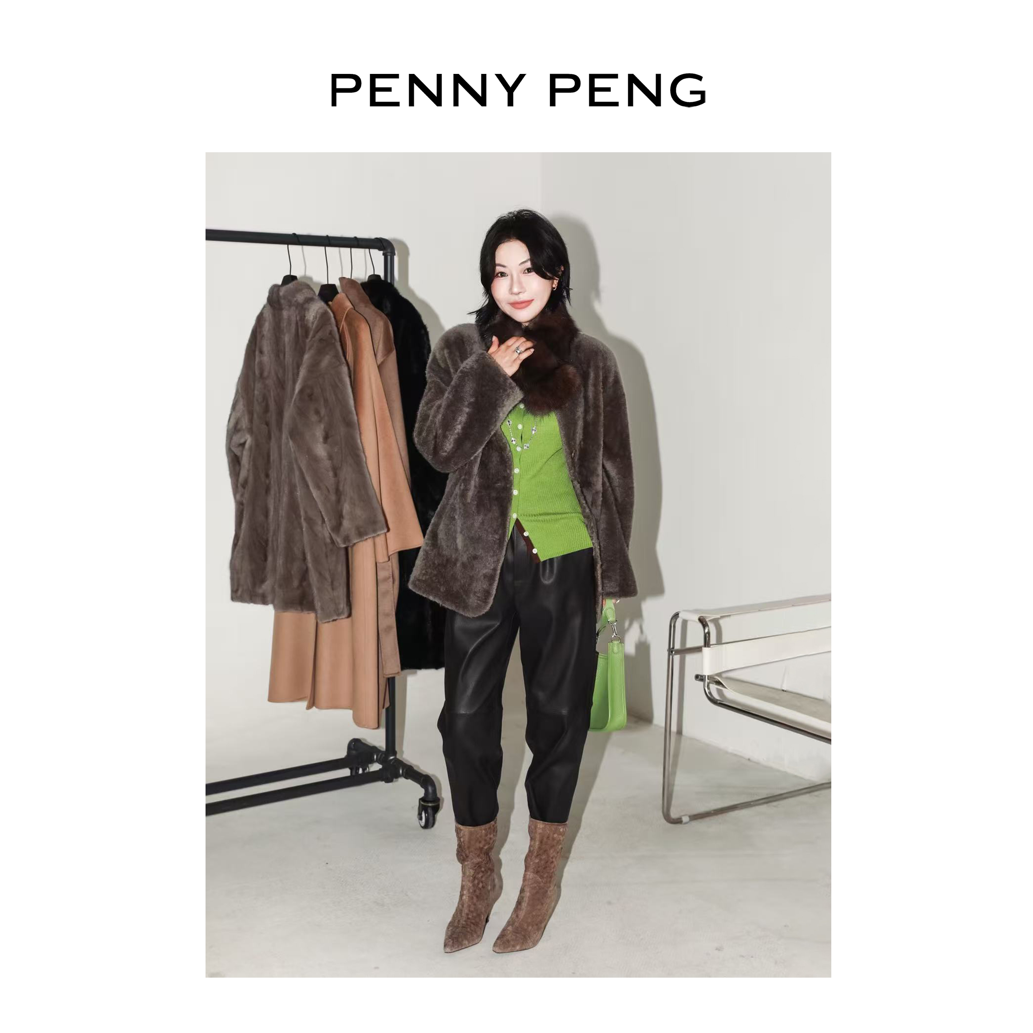 PENNYPENG 雪国冬境 黑标系列高级千金风轻奢皮毛一体保暖外套