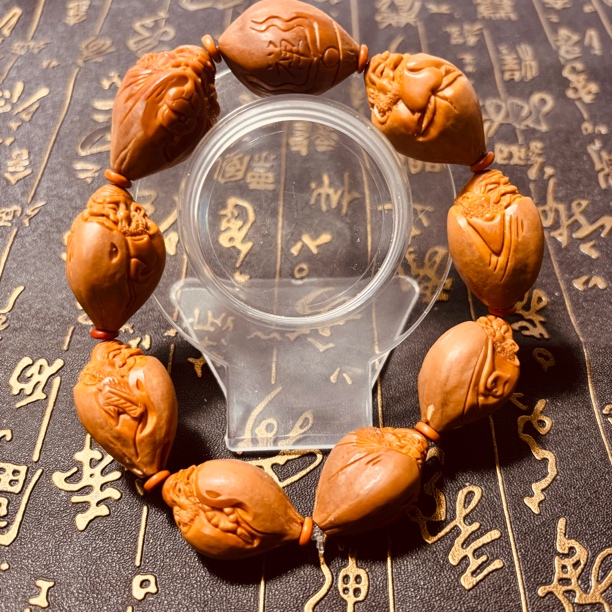 橄榄核包衣雕刻钟馗文玩手串男女把件