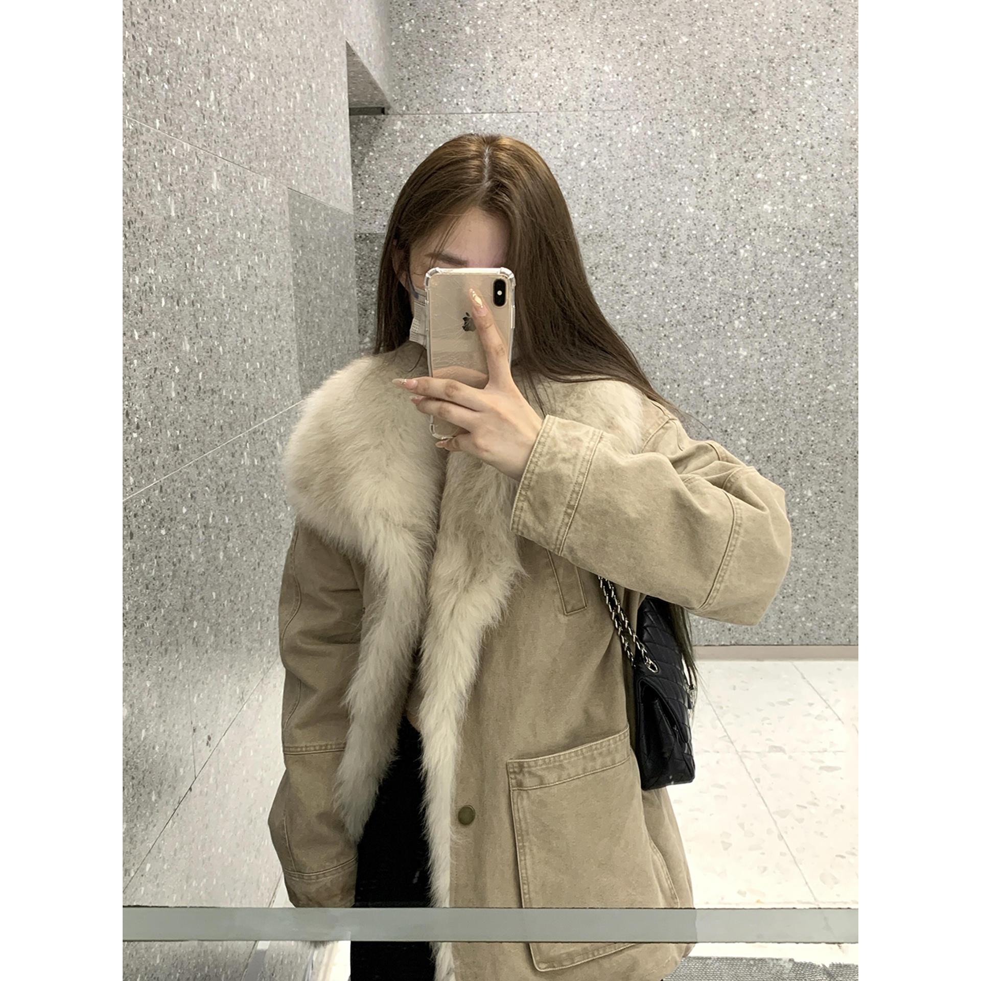 工装风毛领派克保暖服女2025新款初冬季独特超好看今年流行中长款