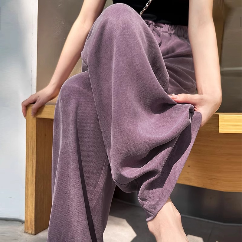 铜氨丝阔腿裤女夏薄款休闲裤宽松慵懒风垂感显瘦高腰窄版直筒长裤