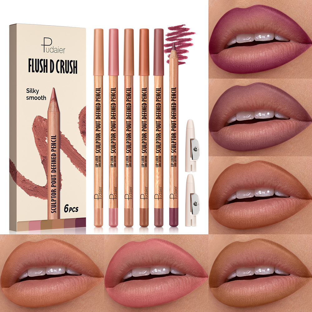 欧美唇线笔套装棕色哑光雾面丝滑不易掉显色嘟嘟唇厚唇混合唇妆