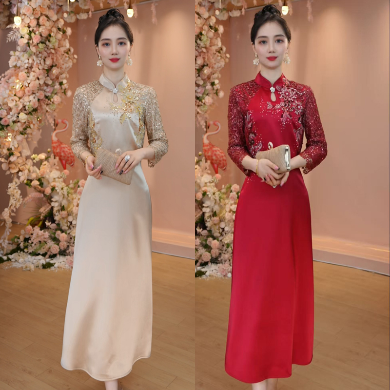 改良新中式旗袍立领新款时尚气质生日宴会婚礼婚宴妈妈婆婆连衣裙