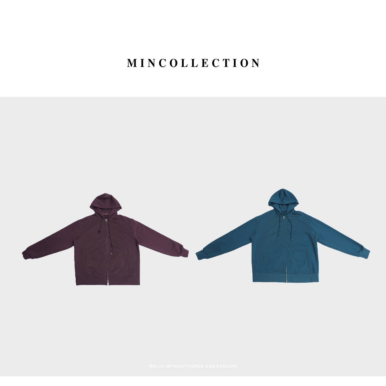DE Mincollection两色卫衣/彩色系定染高克重拉链连帽卫衣40351