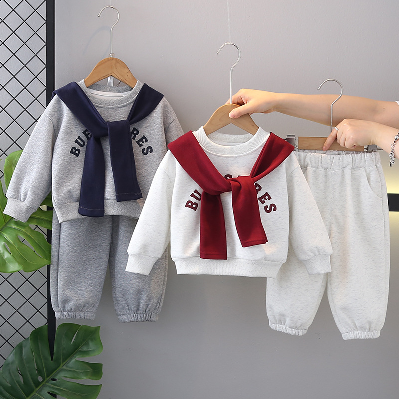 【沫沫家】男女童春秋款套装小童韩版披肩英文卫衣洋气运动两件套