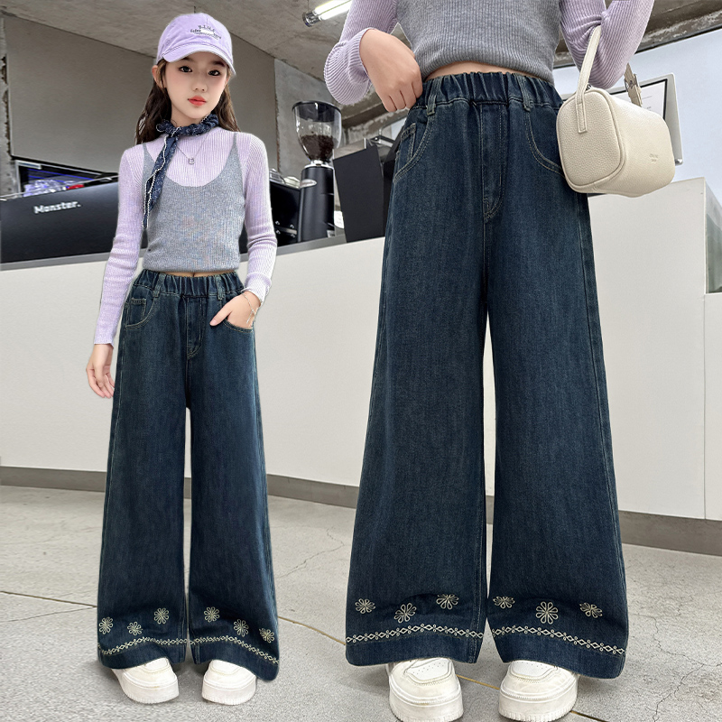 女童牛仔裤秋装2025新款中大童女孩显瘦阔腿裤秋季儿童时髦直筒裤