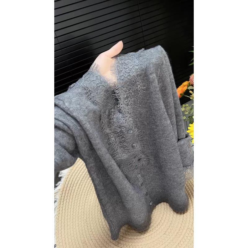 2025秋冬季时尚新薄款半开领毛针织衫拼接V领针织百搭秋冬针织衫