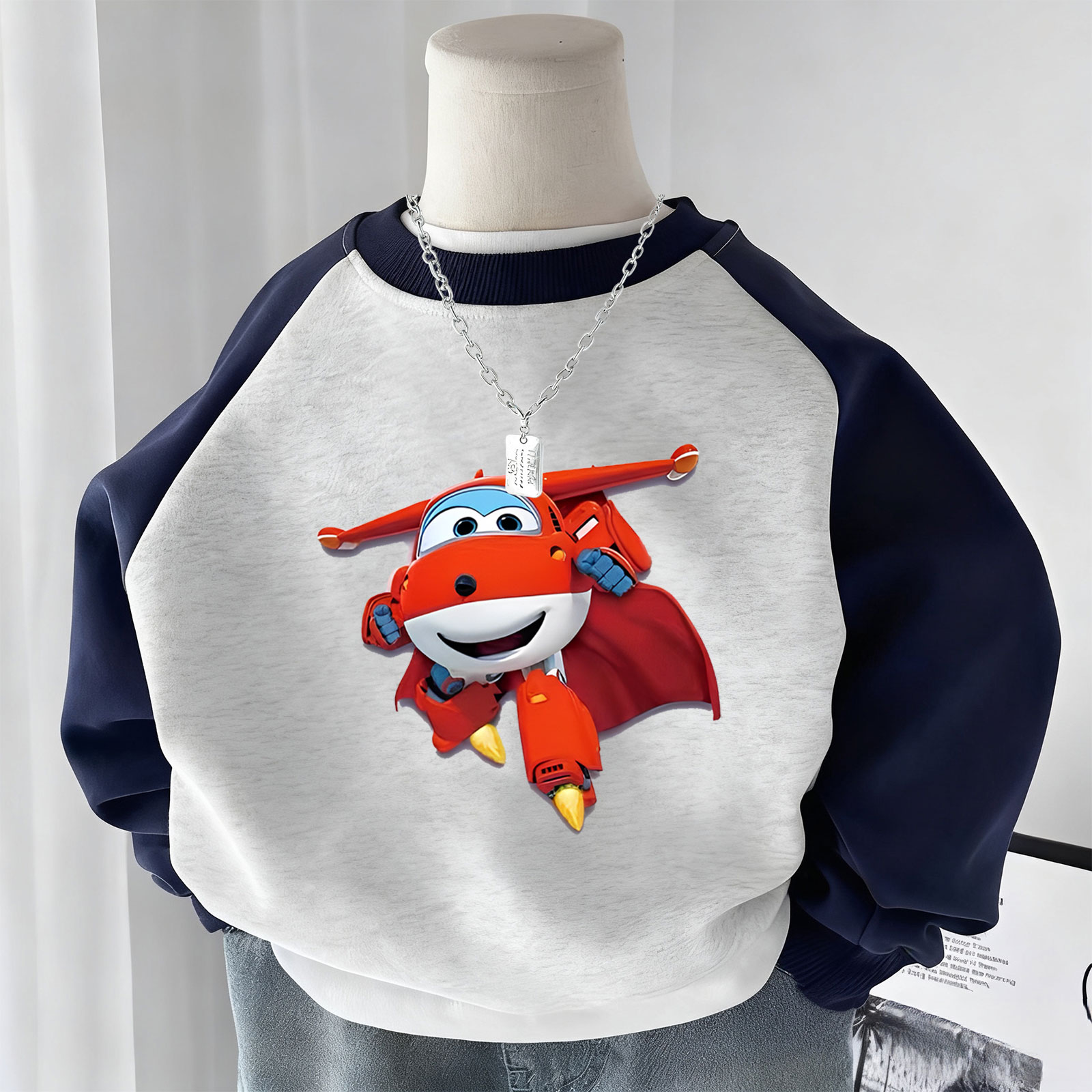 童装反季卫衣加绒超级飞侠拼接上衣秋冬新款超能小爱男女儿童衣服