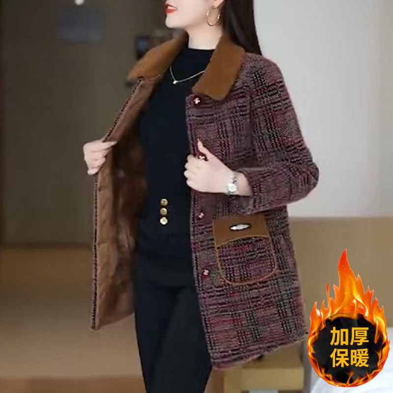 妈妈冬装加绒外套加厚保暖大衣2025新款中老年女款秋冬毛呢绒上衣