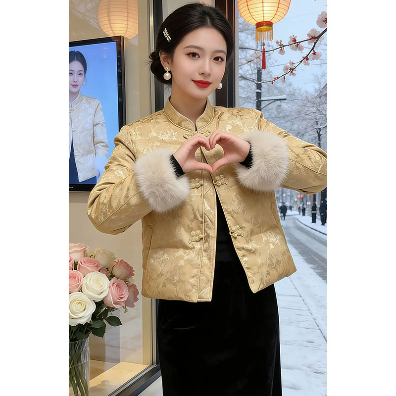 兹伊翰【鎏金岁月】国风千金风棉服女2025冬季新款时尚显瘦复古棉衣